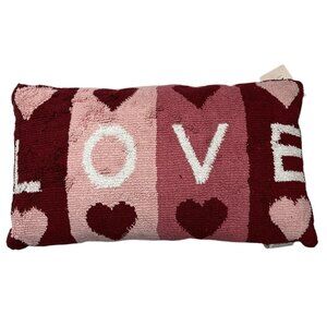 Homegoods Throw Pillow Love Hearts Valentine Decor Pink Red Loop Tufted 14x24‎
